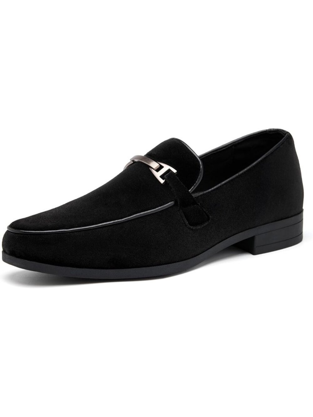 UUBARIS Men's Black Velvet Loafers Metal Buckle Comfortable Slip On Formal Shoes